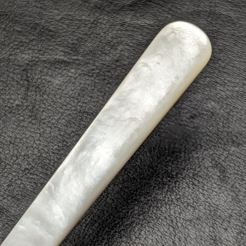 1915 英國古董水果餐具套裝純銀刀片白色蝴蝶貝殼手柄盒裝①